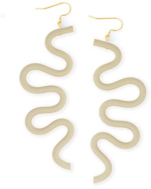 By Chavelli Neutrals Small Tube Squiggles Dangly Earrings - Metallic
