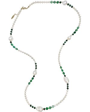 Farra Baroque Pearls With Gemstone Long Necklace - Metallic