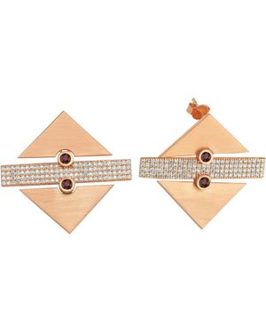 Dime Tribe Earrings With Geometric Detail, Diamonds And Ruby Stones - Pink