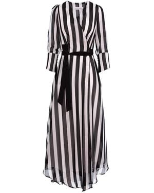 Larisa Dragna Monochrome Stripes Asymmetric Wrap Dress - Black