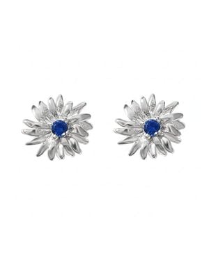 Sophelia Sapphire September Birthstone Aster Birthflower Sterling Stud Earrings - Blue