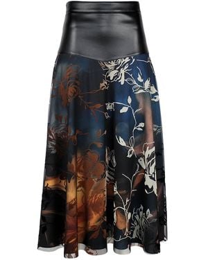 Lalipop Design Layered Midi Skirt With Vegan Leather Waist - Blue