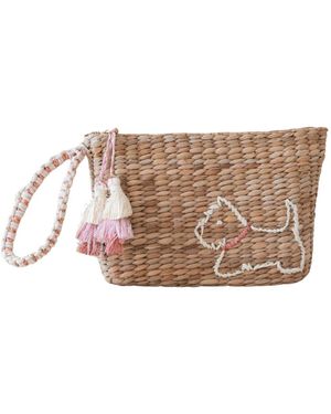 LIKHÂ Neutrals Handwoven Seagrass Westie Wristlet Pouch With Tassels - Brown