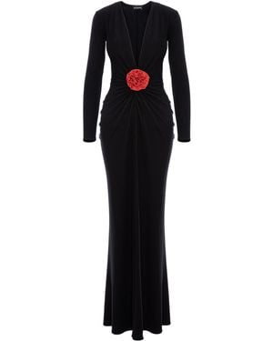 ROSERRY Mallorca Jersey Maxi Dress With Fixed Rosette Detail - Black