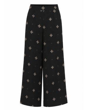 Traffic People Sacred Silence Embroidered Edith Wide Leg Pants - Black