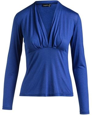 Conquista Cashmere Blend Long Sleeve Faux Wrap Top - Blue