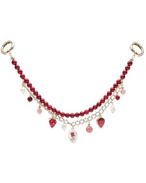 Farra Bamboo Coral With Strawberry And Rose Double Layers Chain Bag Charm - Red