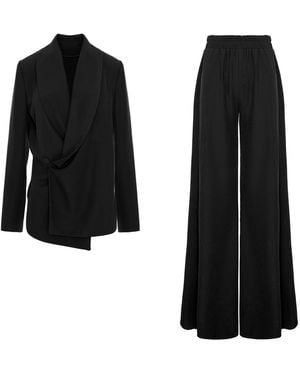 BLUZAT Set With Wrap Blazer And Flared Pants - Black