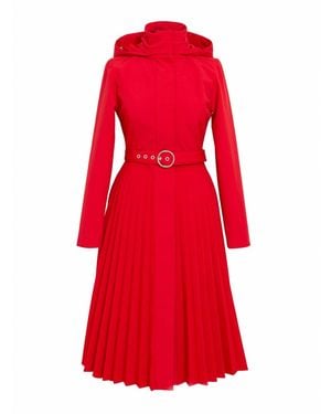 RainSisters Fit & Flare A-Line Coat With Pleated Skirt: Scarlet Waltz - Red
