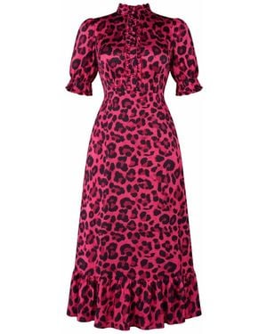 Girl In Mind Kirsty Ruffle Hem Midi Dress Leopard - Red