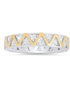 Kylie Harper Sterling Two-Tone Diamond Cz Zig Zig Eternity Band Ring - White