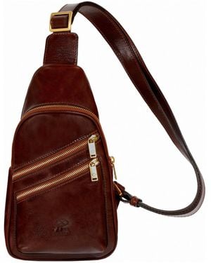 Time Resistance Leather Sling Bag - Brown