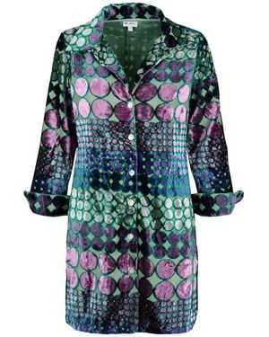 At Last Amanda Devore Velvet Shirt Boho Spot - Blue