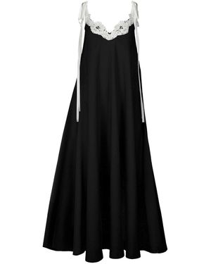 Langner Linen-Viscose Slip Dress With Lace Detail & Tie Straps - Black
