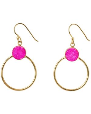 YAA YAA LONDON Color Pop Hot Druzy Hoop Earrings - Pink