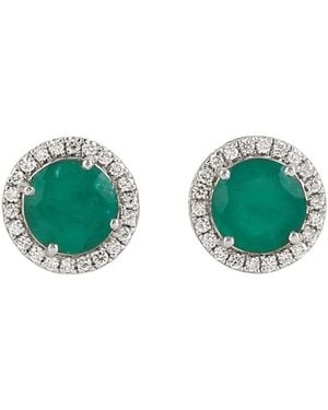Artisan 14K Emerald & Diamond Halo Stud Earrings - Green