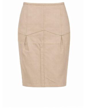 Conquista Neutrals Tailored Midi Skirt – Timeless Minimal Elegance - Natural