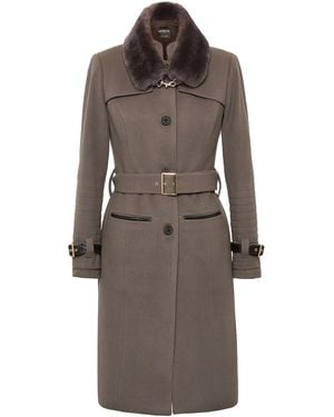 Seren London Single-Breasted Detachable Fur Collar Coat - Brown