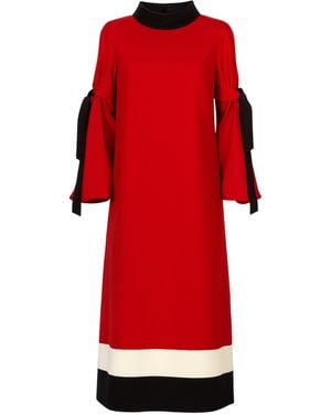 Julia Allert Designer Straight Slit-Sleeve Midi Dress – - Red