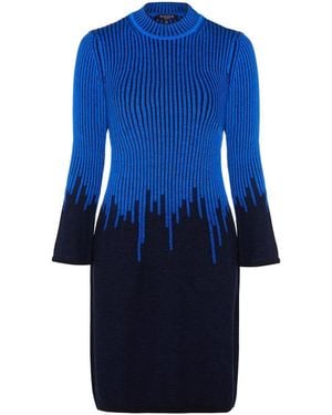 Rumour London Talia Two-Tone Ribbed Knit Dress With Rain Drop Effect & Bell Sleeves - Blue