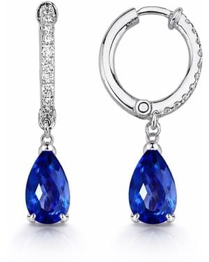 Ecce | Artisan Diamonds 14K Solid Drop Sapphire Diamonds Hoop Earrings - Blue