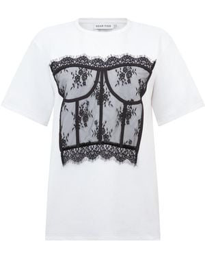 Sour Figs Lace Corset-Appliqué T-Shirt - Grey
