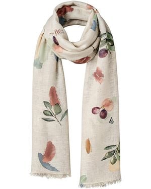 Haris Cotton Printed Linen Gauze Scarf Ecru Tree - Metallic
