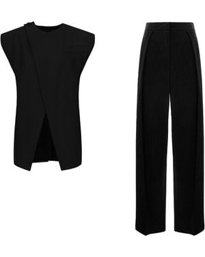 BLUZAT Set With Vest And Pleated Pants - Black