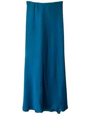 L2R THE LABEL Peacock Satin Amal Slip Skirt - Blue