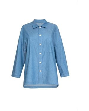 Audrey Vallens Oversize Shirt With Snaps - Blue