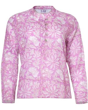 Tiger and the Monkey The Heather Cotton Banded Collar Shirt - Purple