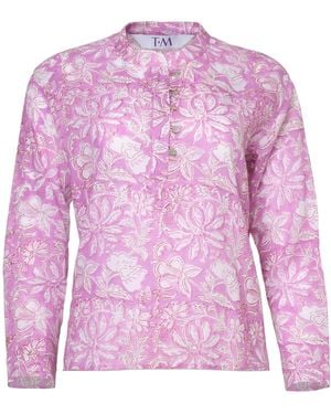 Tiger and the Monkey The Heather Cotton Banded Collar Shirt - Purple