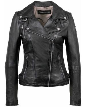 Freaky Nation Used Leather Biker Jacket Star - Black