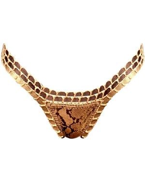 Luxsea Swimwear Anya Snake Print Crochet Bikini Bottom - Metallic