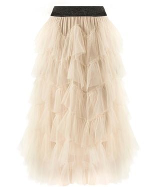 James Lakeland Neutrals Organza Ruffle Nude Skirt - Natural