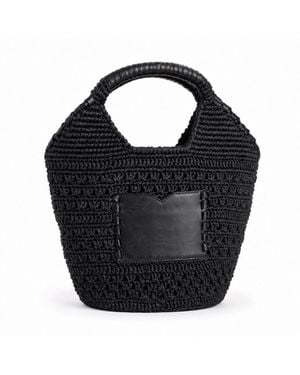 Hamel Atelier Handwoven Raffia & Leather Handbag - Black