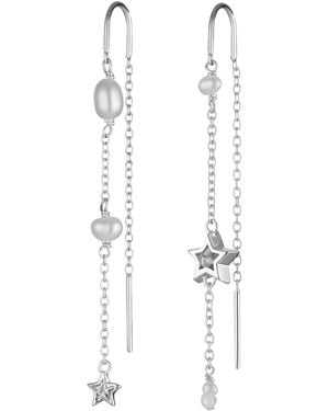 Scream Pretty Pearl And Star Mismatched Threader Earrings - White