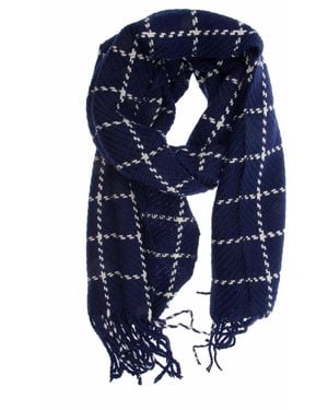 Saachi Stitched Plaid Scarf - Blue