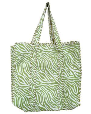 Nila Parmar Designs Lime Zebra Cotton Quilted Tote Bag - Green
