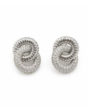 Nuvv Collection Modern Double Loop Crystal Stud Earrings - Metallic