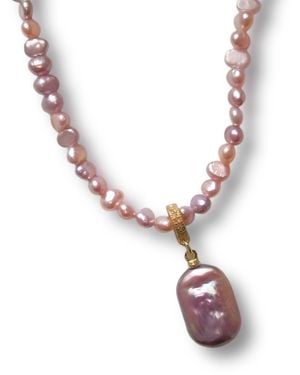 Ninemoo Rectangular Baroque Pearl Necklace - Metallic
