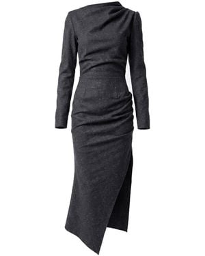 AVENUE No.29 Long Sleeve Asymmetric Midi Dress - Black