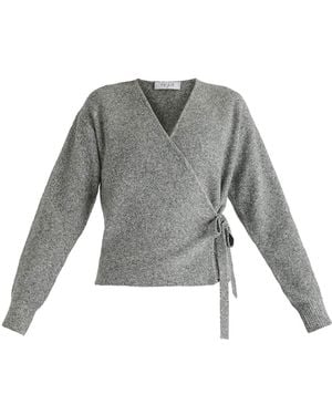 Paisie Fuzzy Knit Wrap Jumper - Grey