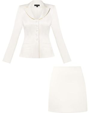 Tia Dorraine Tailored Satin Blazer & Mini Skirt Set - White
