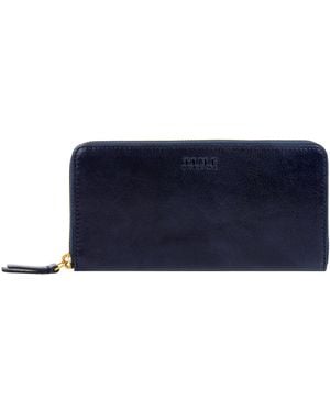 Time Resistance Leather Continental Wallet - Blue