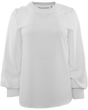 Theo the Label Dione Long Sleeve Pleated Neck Top - White