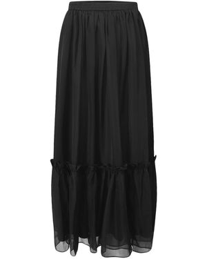 Smart and Joy Boho-Style Ruffled Skirt With Elastic Waistband - Black