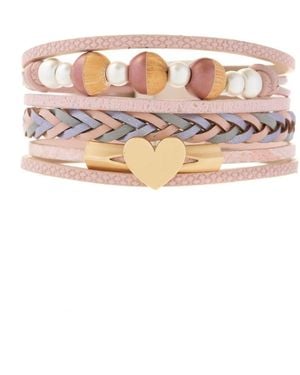 Saachi Leather Wooden Beaded Bracelet - Pink