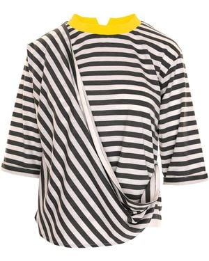 Larisa Dragna Striped T-Shirt With A Collar - Multicolor