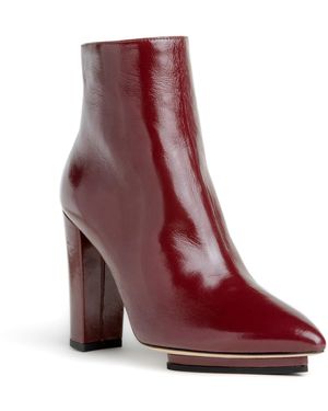Beautiisoles by Robyn Shreiber Made in Italy Tessa Burgundy Shiny Patent Leather Work Or Day Platfrom Chunky Heel Ankle Bootie - Purple